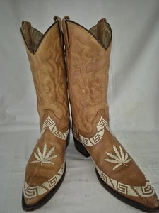 Botas Jaca Para Hombre Botas de Vaquero Todo Cuero Bordado Hoja de Hierba EE. UU. Talla 8.5 EE - Imagen 1 de 16