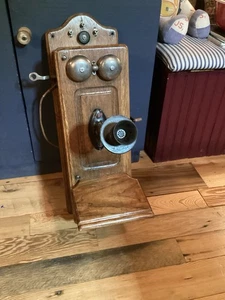 Antique Hand Crank Oak Wood Wall Telephone For Restoration - Picture 1 of 14