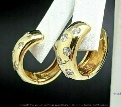 1.40CT Lab Created Diamond Bezel Womens Huggie Earrings 14K Yellow Gold Plated - Image 1 of 4