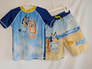 KIDS BOYS GIRLS BLUEY BINGO SHORT SLEEVE 2 PIECE SWIMSUIT BATHING SUIT 4T - Picture 1 of 6