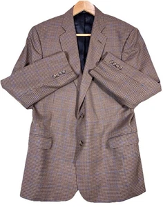 Brooks Brothers Fitzgerald Blazer Sport Coat 44R Wool Windowpane Brown Tan - Picture 1 of 12