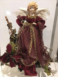 Vintage 14" Weihnachtsbaum Engel Topper Feder Flügel Biskuit Kopf Hände Lichter - Bild 1 von 8