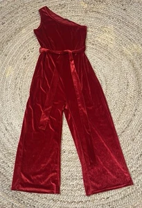 Retro 70’s Vibe Disco One Shoulder Red Velvet Jumpsuit & Belt Sz 12 Vintagevibe - Picture 1 of 5