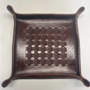 Leather Embossed Catch All Valet Tray 2 Beans - Picture 1 of 12