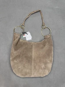 NWT Marlon Suede Slouchy Hobo Shoulder Bag XL Taupe Gold Rings - Picture 1 of 10