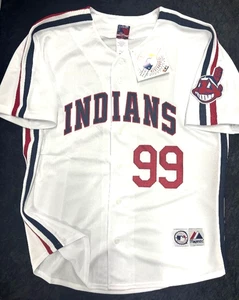 RICKY VAUGHN CHARLIE SHEEN INDIANS THROWBACK JERSEY PICK SIZE NEW MAJESTIC - Picture 1 of 6