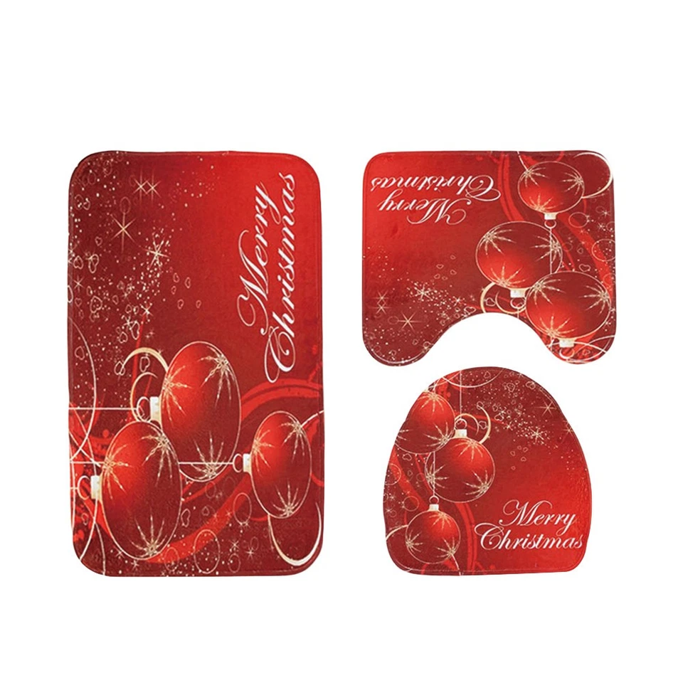  3 in 1 Weihnachtskugel Muster Bad Mat Set Rutschfeste Waschraum Teppich Matte - Bild 1 von 4