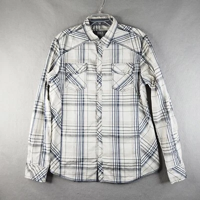 Camisa BKE Para Hombres Grande Blanca Azul A Cuadros Perla A Presión Moderna Western Calce Atlético Foto 1 de 4