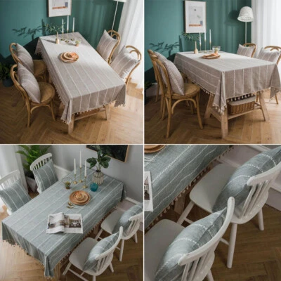 Tablecloth Rectange Table Cloth Cover Tassel Dining Room Home Tea Kitchen Decor - Image 1 of 4