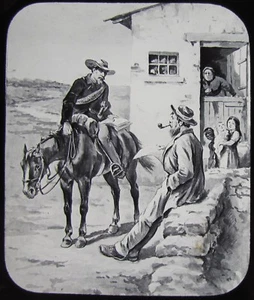 Glass Magic Lantern Slide BOER WAR RIDER DELIVERING ORDERS C1890 DRAWING - Picture 1 of 2