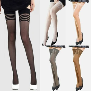 Sexy Hold Ups elasticated lace top thigh high Sheer Stockings - Picture 1 of 18