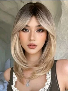 Damen Perücke Kurz Ombré Haare Blond mit Strähnchen - Bild 1 von 15