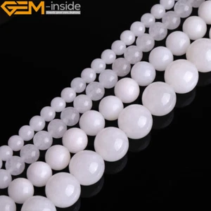 White Jade Gemstone Round Loose Spacer Beads For Jewellery Making Strand 15" UK - Picture 1 of 40