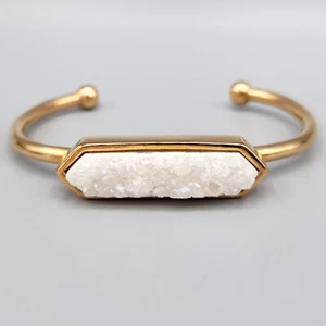 Kinsley Armelle BANGLE Collection 18K GP White Druzy Quartz Cuff Bracelet - Bild 1 von 12