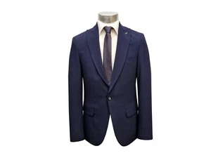 Seersucker men's suit slim fit 3 pieces size 54 dark blue - Picture 1 of 8