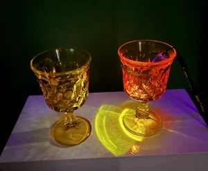 Noritake Perspective Yellow Manganese Footed Goblets Glasses Vintage Set HTF - Picture 1 of 18