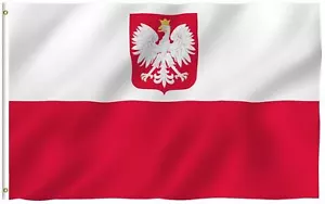POLAND WITH EAGLE FLAG 5' x 8' - POLISH COAT OF ARMS BIG FLAGS - Picture 1 of 4