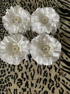 HANDMADE RIBBON FLOWER ROSES IN WHITE, SET OF 4 - Picture 1 of 3