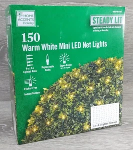 NEW HOME ACCENTS STEADY LIT 150 WARM WHITE MINI LED NET LIGHTS 6' X 4' CHRISTMAS - Picture 1 of 10