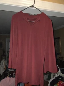 Lauren Ralph Lauren Women's Long Sleeve V-Neck Maroon Blouse Size XS Cotton - Picture 1 of 7