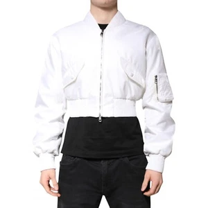 DOLCE & GABBANA Jacket White Nylon Full Zip Cropped Bomber IT48/US38/M 1200usd - Picture 1 of 7