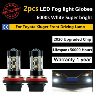 Pair H11 100W LED White Fog Light Front Driving Lamp Globe For Toyota Kluger - image 1 of 4