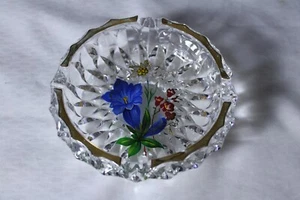 Handbemalter Aschenbecher blau floral, geschliffenes Glas Vintage - Bild 1 von 5