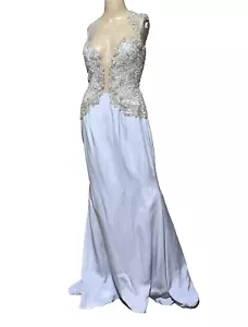 Stephen Yearick Crystal Embroidered Light Gray Long Evening Dress Gown US 8 - Picture 1 of 13