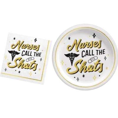 Platos y servilletas de papel de enfermera graduación escolar médica paquete económico grado 30 paquete Foto 1 de 2