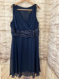 Connected Dress Womens 20W Navy Blue Midi Draped Chiffon Sleeveless Plus V Neck - Picture 1 of 14
