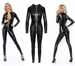 F293 Noir Handmade Wetlook CATSUIT Anzug Clubwear Overall GoGo Bodysuit schwarz - Bild 1 von 16