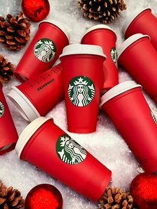 STARBUCKS Hot And Cold Reusable Plastic Cup/tumbler Limited RED Christmas 16oz - Picture 1 of 5