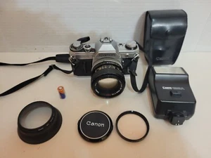 Canon AE-1 35mm SLR Film Camera W/50mm F/1.4 Lens & Speedlite 188A Flash TESTED - Picture 1 of 23