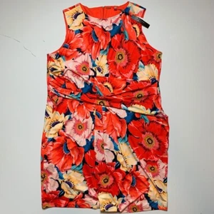 T Tahari Womens Sheath Dress Red Floral Ruched Panel Sleeveless Plus 24W New - Picture 1 of 7