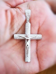 1.50 Ct Brilliant Cross Necklace in 14K White Gold Finish Jesus Cross Pendant - Picture 1 of 10