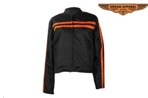 Chaqueta textil ligera negra para motocicleta para mujer con rayas y bolsillos naranjas - Imagen 1 de 7