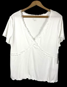 Top babydoll No Boundaries maglietta bambino orlo lattuga bordo pizzo maglia bianca XXXL Y2K - Foto 1 di 12