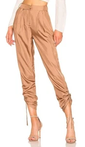 TIBI Pants Womens 6 Brown Satin Pleated Trouser Mendini Twill Ruched Ankle - Picture 1 of 9