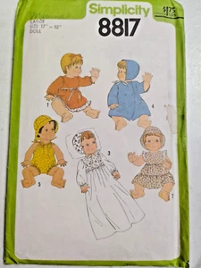 17" 18" Doll Wardrobe Clothing Simplicity 8817 Craft Sewing Pattern VTG Dress - Picture 1 of 11