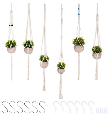 HOMUCASA 6er Handgewebter Makramee Blumenampel Baumwollseil Hängeampel Pflanzenaufhänger