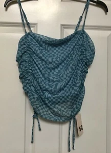 So Junior's Top Side Cinched Cropped Print Size Large Spaghetti Straps Y2K - Picture 1 of 4