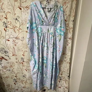 Vtg Hilo Hatti Hawaiian Mumu Kaftan Dress Made In Hawaii Floral Hibiscus OSFA - Picture 1 of 9