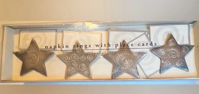 Juego de 4 servilleteros estrella PIER 1 plateado/tarjeteros de lugar con 8 tarjetas Foto 1 de 2