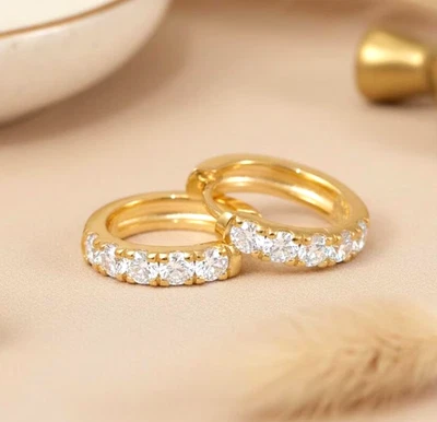 Lab Grown Diamond Hoop Earrings Handmade Earring 10k gold earrings gifts for her - Image 1 of 4