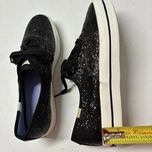 New Kate Spade 10 PLATFORM Black Glitter Keds Sneakers Tennis Walking Shoes Lace - Picture 1 of 11