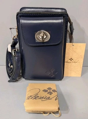 Bandolera de cuero para teléfono Patricia Nash Felicita azul profundo Twistlock azul océano nuevo con etiquetas Foto 1 de 4