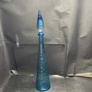 Empoli Genie Bottle Blue with Stopper Mid Century Hand Blown Glass Decanter - Picture 1 of 16