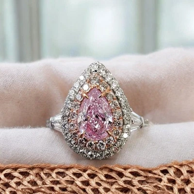 Pink Wedding Ring IGI Fancy Pear Cut 1.14 Ct Lab Grown Diamond 950 Platinum - Image 1 of 4