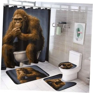 4 Pcs Bathroom Shower Curtain Set,Bathroom Sets with Rugs (Bath Mat,U Shape - Picture 1 of 8