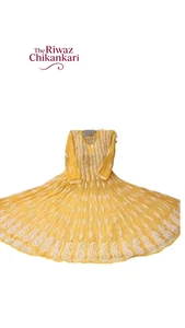 Yellow Chikankari Anarkali Kurti for Women | Handmade Lucknowi Embroidered Kurta - Picture 1 of 7